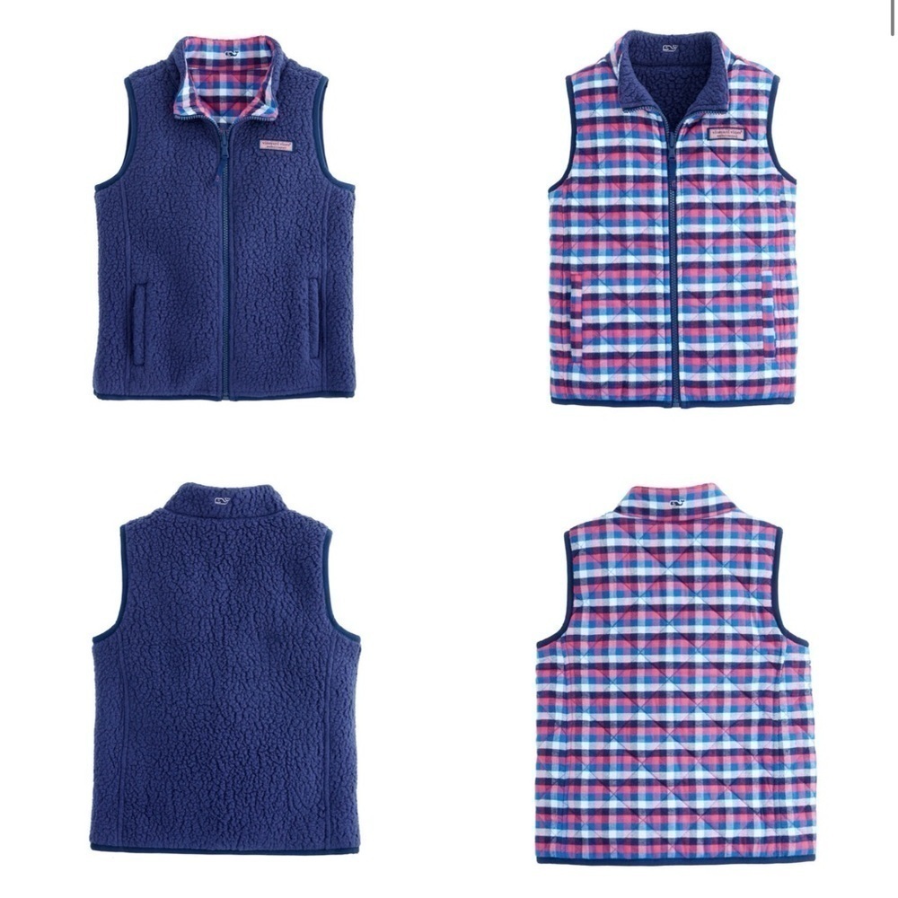 Vineyard Vines Girls Reversible Sherpa Shep Vest size large / 14 blue pink